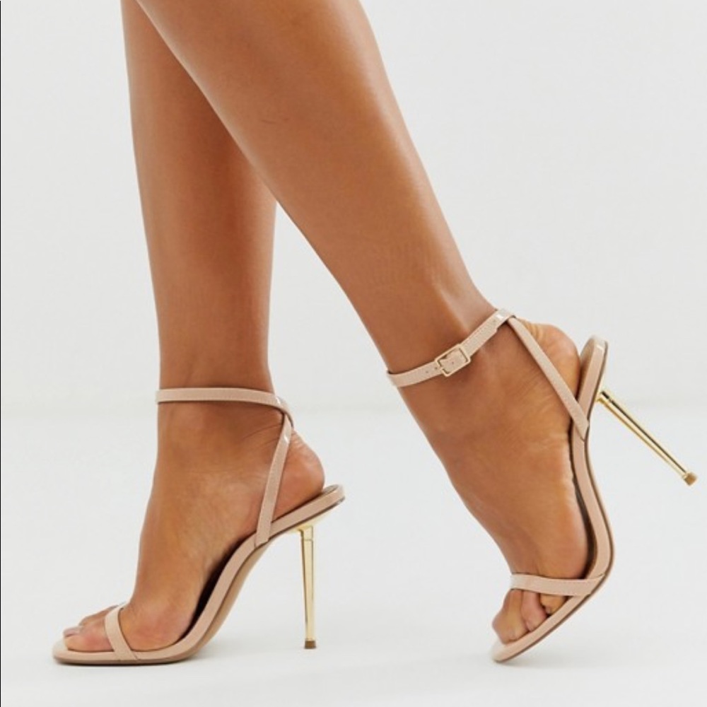 Nude barely there metal heeled sandals!